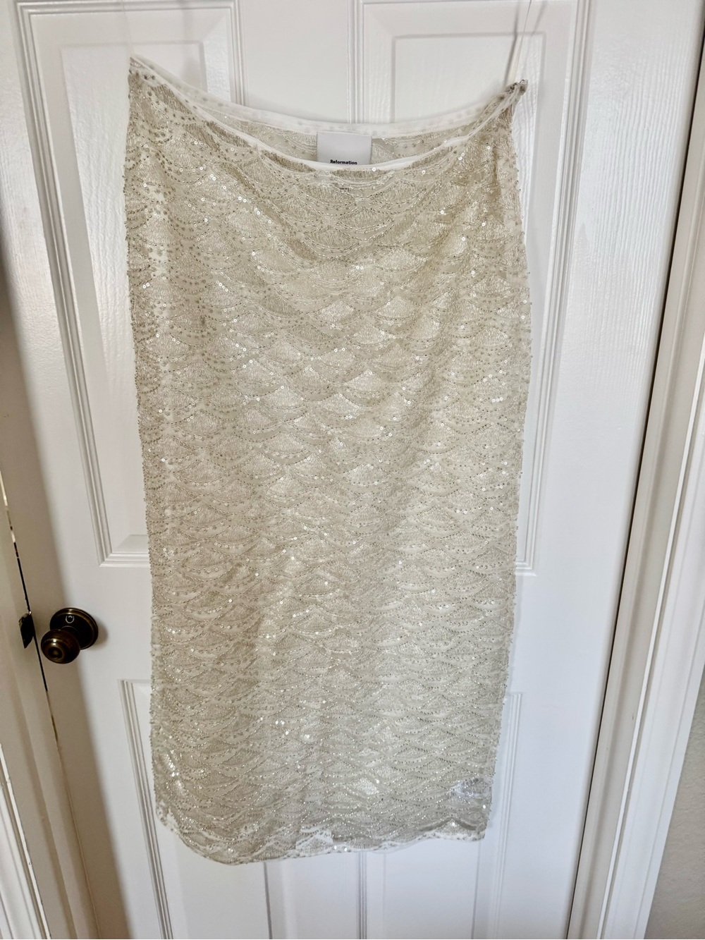 Reformation Ivory Sequin Midi Skirt